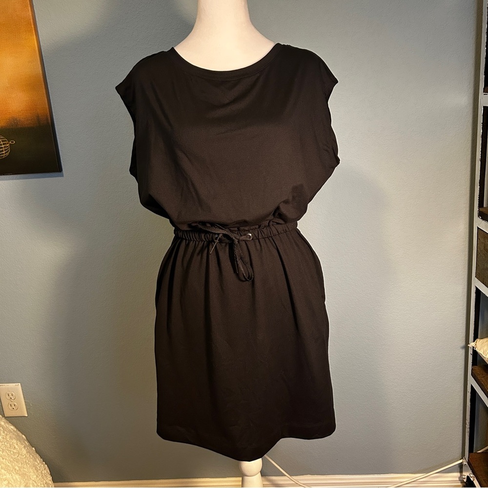 RW&CO. Black Athleisure Mini Dress Drawstring Waist Small Petite